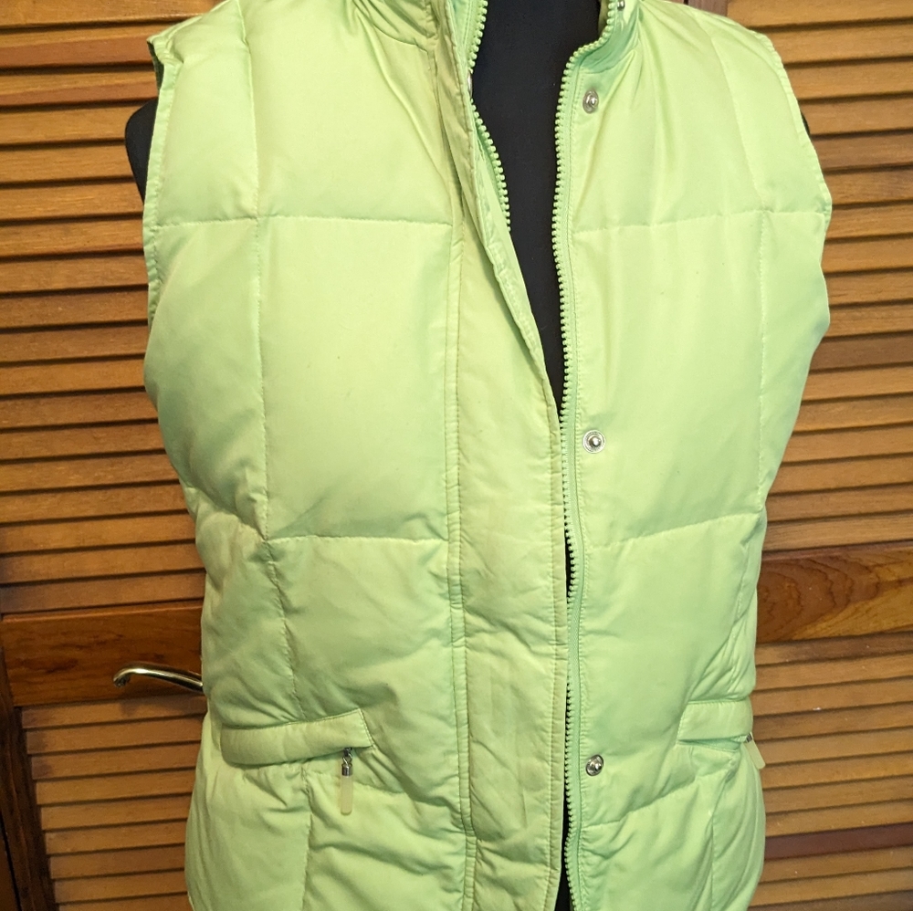 Talbots lime green down vest zipper hood